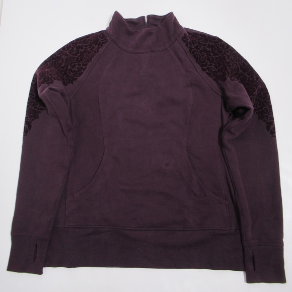 Lululemon Women's Floral Flock Pullover Black Cherry Size 12 Light Cotton Terry - Picture 1 of 12